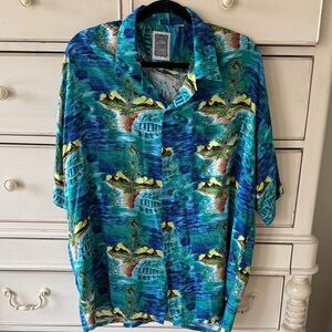 RARE VINTAGE Ocean Current Blue and Green Tropical Shirt. GREAT condition!